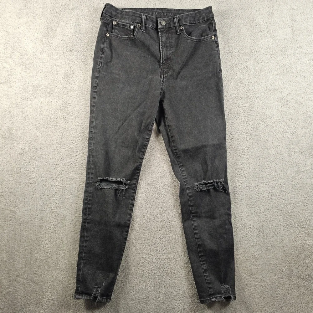 American Eagle Super Hi-Rise Jegging Luxe Jean Black Distressed 12 Regular